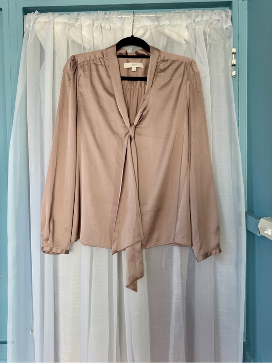 LOFT Tops - LOFT Mauve-Taupe Tie-Neck Blouse